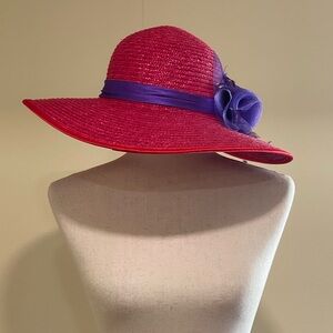 Women’s Kettle Hat With Floral Accent Red Purple One Size Party Wedding Derby OS
